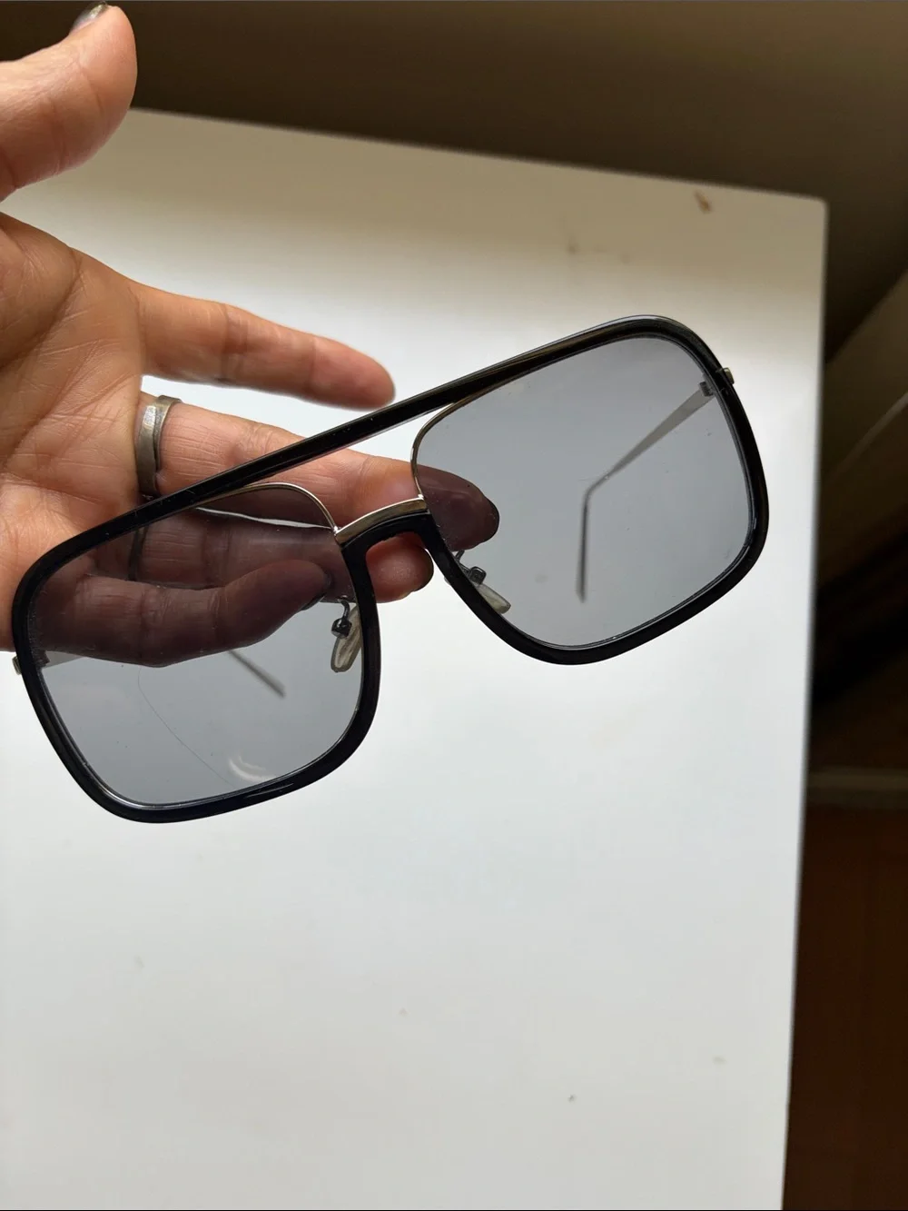 Anthropologie Black and Gray Oversized Square Sunglasses